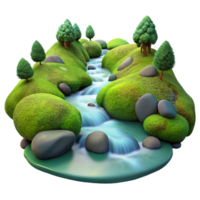 unparalleled urban A bubbling stream flowing through a mossy forest, soft diffused light, tranquil and serene, nature photography style refined png