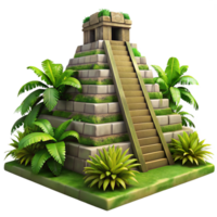 breathtaking reflective gothic An ancient Mayan pyramid overgrown with jungle vegetation, dappled sunlight, photorealistic style studio quality png