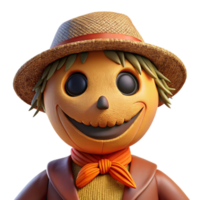 serene rustic Portrait of a whimsical scarecrow with a stitched smile, autumnal lighting, folk art style genuine png