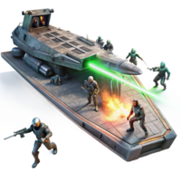 playful captivating A group of space pirates boarding a derelict spaceship, laser fire illuminating the scene, gritty and realistic style, dramatic chiaroscuro lighting authentic png