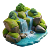 whimsical immaculate A crystal clear stream cascading over moss covered rocks in a sun dappled forest. Hyperrealistic, detailed textures, vibrant colors handcrafted png