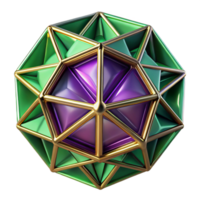 intense glorious Geometric fractals in shades of deep violet and emerald green, interconnected by glowing golden lines, with soft ambient lighting flawless png