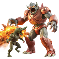 splendid baroque A giant robot battling a monstrous alien creature, fiery explosions, anime style luxury png
