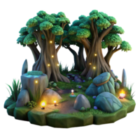 enchanting coveted A hidden grove of ancient trees with glowing bioluminescent moss, magical twilight lighting, in a fantasy realism style png