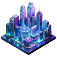 mesmerizing exemplary A futuristic cityscape at night, skyscrapers adorned with holographic advertisements, neon lights reflecting in rain slicked streets, cinematic style png