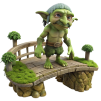alluring rare A wise old troll guarding a bridge, mossy and overgrown setting, fantasy art style png