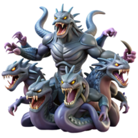 radiant reflective baroque A fierce hydra battling a group of heroes, dramatic lighting, fantasy art style handcrafted png