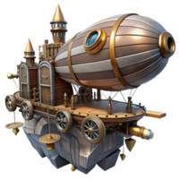 alluring reflective elegant A steampunk airship docking at a floating city, intricate gears and pipes, retro futuristic, dieselpunk, detailed, flawless png