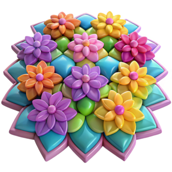 elegant modern en fält av vibrerande, geometrisk blommor, varje med en unik mönster och Färg, anordnad i en mosaik- mönster. op konst stil mästerligt fångad png