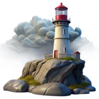 fascinating mysterious surreal A solitary lighthouse perched on a rocky cliff, dramatic stormy skies, oil painting, romantic style authentic png