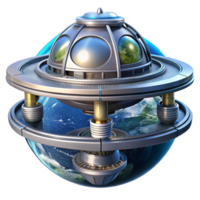 nostalgic mesmerizing A futuristic space station orbiting Earth, sleek metallic design, panoramic view, science fiction, cinematic, high resolution png