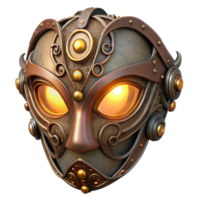 striking coveted A steampunk mask, with intricate filigree and glowing lenses, concealing the wearer s identity. Dramatic, theatrical lighting. Art Nouveau style png