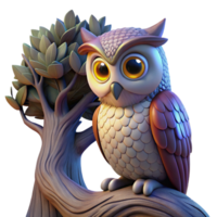dramatic reflective surreal A wise old owl perched on an ancient oak tree, twilight lighting, fantasy art style high resolution png
