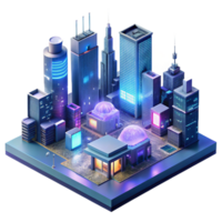 joyful pristine A futuristic cityscape at night, towering holographic advertisements shimmering in the rain slicked streets, viewed from a high angle, cinematic lighting, dystopian style top tier png