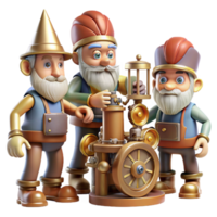 pristine unforgettable A group of gnomes crafting intricate clockwork devices in a dimly lit workshop, steampunk style png