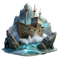 quintessential baroque A lone siren perched on a shipwreck, stormy seas and dramatic lighting, Romantic painting style sharp png