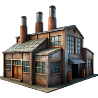 celebrated mid century Abandoned industrial factory, rusting metal and broken windows, dim overcast lighting, gritty realism style impeccable png