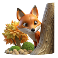 hypnotic intense coastal A sly fox peering out from behind a tree, autumnal forest setting, dramatic lighting, fantasy art style detailed png