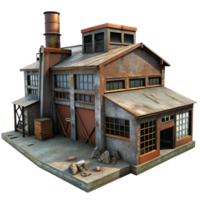 striking rustic An abandoned industrial complex, rusty metal, broken windows, overcast lighting, studio quality png