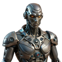 melancholic majestic A cyborg with intricate mechanical augmentations, dark and gritty style studio quality png