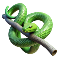 signature elegant A slithering green snake wrapped around a branch, realistic style, dappled sunlight, intricate scales precision png
