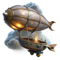 splendid artistic A steampunk airship, with intricate rigging and billowing sails, soaring through a stormy sky. Dramatic, lightning illuminated lighting. Romantic style elite png