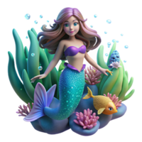 exquisite inspired A beautiful mermaid with shimmering scales and flowing hair swimming through a coral reef filled with glowing fish, vibrant, underwater lighting, fantasy art style png