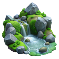 magnificent dreamy nordic A crystal clear mountain stream cascading over smooth rocks, surrounded by lush green moss, photorealistic style 8K png