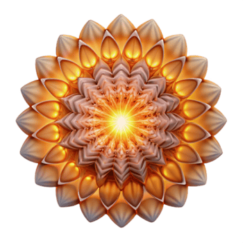 fascinerend geïnspireerd ingewikkeld, mandala Leuk vinden patronen uitstralend van een centraal punt, verlichte door een zacht, warm gloed png