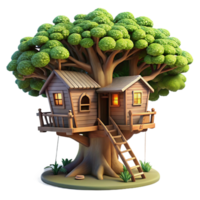peaceful vibrant A treehouse built into a giant sequoia tree, dappled sunlight filtering through the leaves, fantasy art style refined png