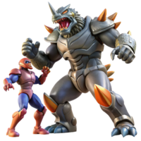 vibrant unforgettable A giant robot battling a giant monster in a futuristic city, dynamic pose, dramatic lighting, anime style, png