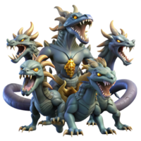 nostalgic gorgeous A fierce hydra battling a group of heroes, dramatic lighting, fantasy art style flawless png