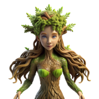 beschwingt heftig retro ein anmutig Dryade entstehenden von ein uralt Eiche Baum, ihr Haut gemacht von Rinde und Moos, Sonnenlicht gesprenkelt durch das Blätter, Vor Raffaeliten Stil, oben Tier png