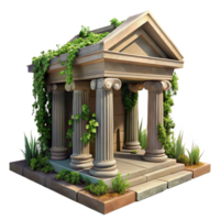 dramatic bohemian A crumbling ancient temple overgrown with vines, dappled sunlight, realistic texture, slightly tilted angle, fine detail png