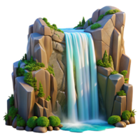 elegant dynamic classic A majestic waterfall cascading down a cliff face, bright sunny day, powerful and dynamic, landscape photography style refined png