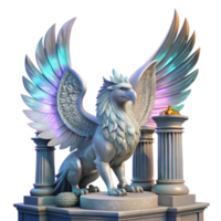 breathtaking distinguished A majestic griffin with iridescent feathers, perched atop a crumbling marble altar, bathed in ethereal moonlight. Intricate, hyperrealistic style png