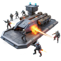 impressive celebrated A group of space pirates boarding a derelict spaceship, laser fire illuminating the chaotic scene. Dark, gritty lighting. Space opera style png