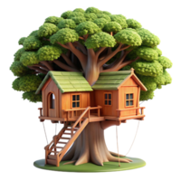 exquisite memorable A treehouse built into a giant redwood tree, dappled sunlight filtering through leaves, rustic wooden construction, whimsical atmosphere, magical realism png