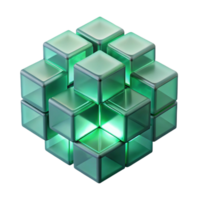 exquisite mid century A cluster of translucent cubes, overlapping and intersecting, illuminated by a cool, green light. Minimalist style ultra HD png