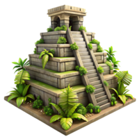dramatic rare An ancient Mayan pyramid overgrown with jungle vines, dappled sunlight, intricate stone carvings, mysterious atmosphere, sense of ancient history png