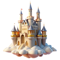 gorgeous vintage A majestic castle floating in the clouds, soft, golden sunlight, dreamlike style masterfully captured png