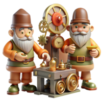 playful dazzling A group of gnomes crafting intricate clockwork devices in a dimly lit workshop, steampunk style museum quality png