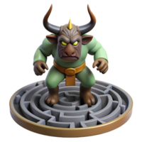 radiant playful gothic A fearsome minotaur guarding a labyrinth, dimly lit, realistic style expertly shot png