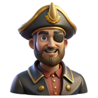 joyful pristine Portrait of a charismatic pirate captain with an eye patch, a tricorne hat, and a mischievous grin. Warm, golden lighting. Digital painting style gallery standard png