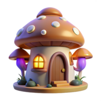 dazzling nostalgic retro A whimsical mushroom house with glowing windows, night time lighting, fairytale style high resolution png