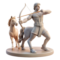 melancholic pristine A wise centaur teaching archery to a young human, soft sunlight filtering through the trees, classical Greek sculpture style handcrafted png
