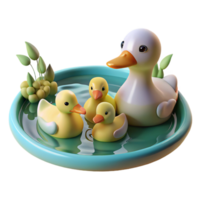 bold spectacular A family of ducks swimming in a pond, serene setting, soft lighting luxury png