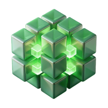 energetic radiant A cluster of translucent cubes, overlapping and intersecting, illuminated by a cool, green light. Minimalist style precision png