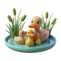mysterious stunning A family of ducks swimming in a pond, serene setting, soft lighting fine detail png