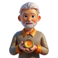 extraordinary dynamic minimalist Portrait of an elderly man with weathered hands holding a compass, his face illuminated by the warm glow of a setting sun, realistic style exclusive png
